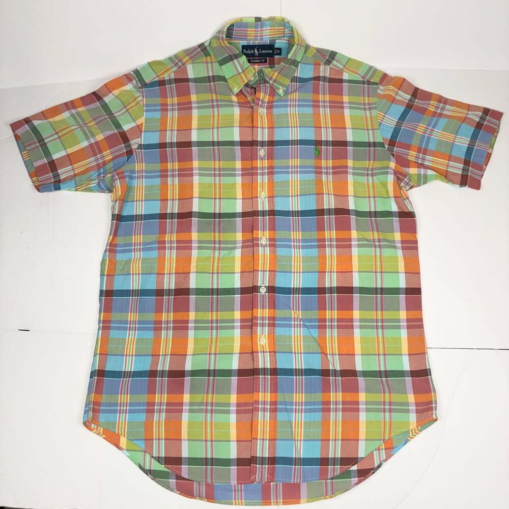 Ralph Lauren Men Classic Fit Short-Sleeve Multi-Color Plaid Button-Down Shirt M